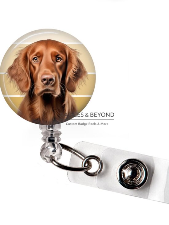 Handmade Accessories - 🐾🍀Irish Setter Badge Reel | Dog Lover Retractable ID Holder | Work Accessory